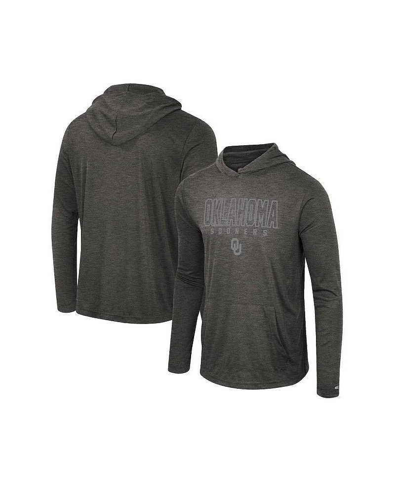 Men's Heather Black Oklahoma Sooners Slub Long Sleeve Hoodie T-shirt $36.39 T-Shirts