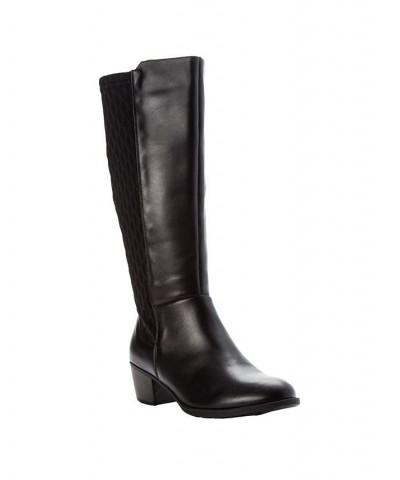 Women's Talise Leather Wide Calf Tall Boots Black $52.18 Shoes