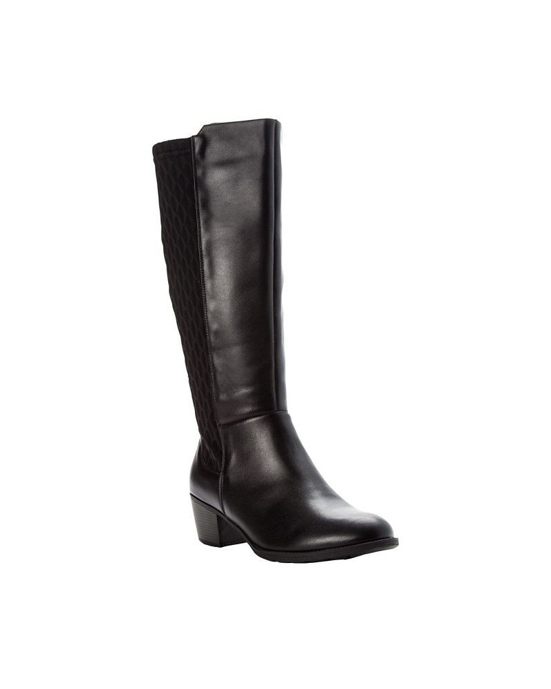 Women's Talise Leather Wide Calf Tall Boots Black $52.18 Shoes