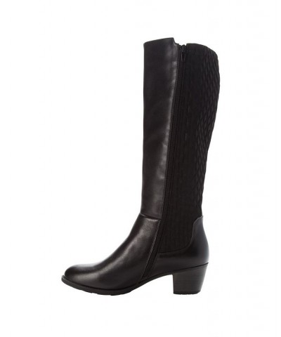 Women's Talise Leather Wide Calf Tall Boots Black $52.18 Shoes