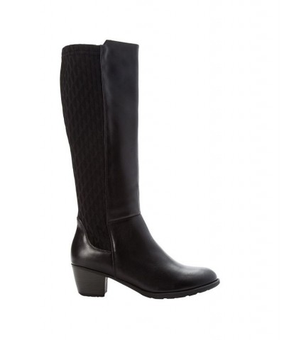 Women's Talise Leather Wide Calf Tall Boots Black $52.18 Shoes