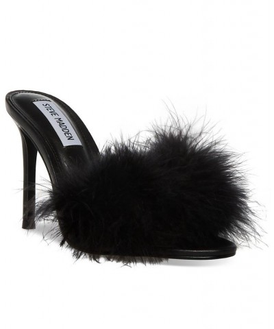 Women's Spin Feathered Dress Sandals Black $35.82 Shoes