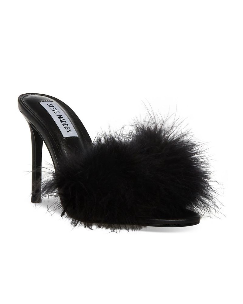 Women's Spin Feathered Dress Sandals Black $35.82 Shoes