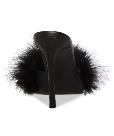 Women's Spin Feathered Dress Sandals Black $35.82 Shoes