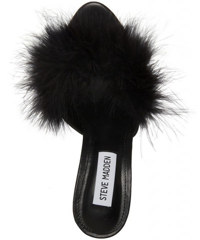 Women's Spin Feathered Dress Sandals Black $35.82 Shoes