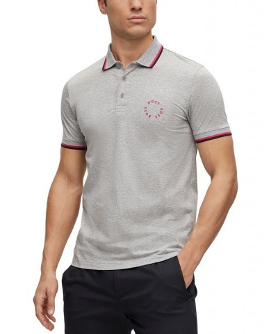 BOSS Men's Stretch-Cotton Slim-Fit Circular Branding Polo Shirt Gray $39.68 Polo Shirts