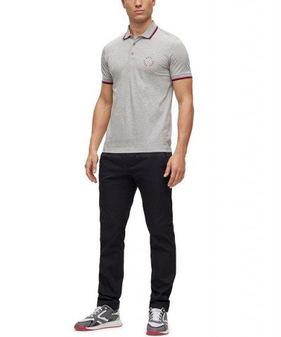 BOSS Men's Stretch-Cotton Slim-Fit Circular Branding Polo Shirt Gray $39.68 Polo Shirts