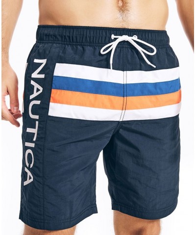 Men's 8" Striped Colorblocked Quick-Dry Swim Shorts Blue $25.58 Swimsuits