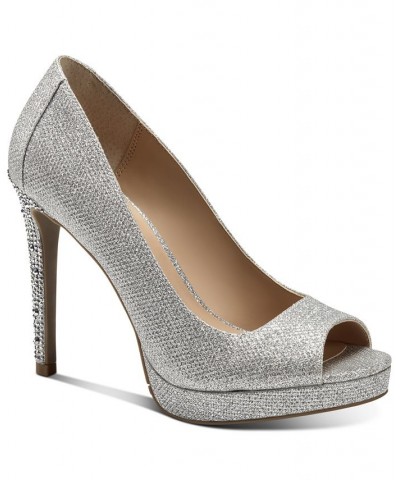 Women's Lenna Beaded-Heel Pumps Silver $18.74 Shoes