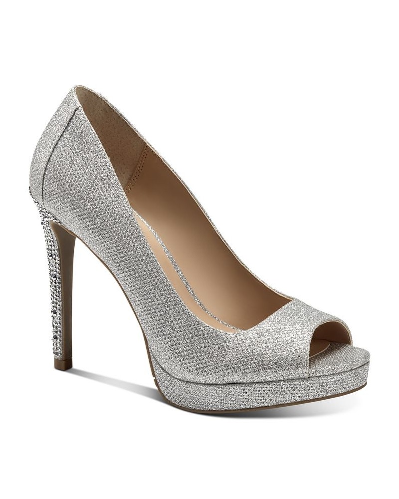 Women's Lenna Beaded-Heel Pumps Silver $18.74 Shoes