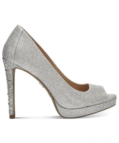 Women's Lenna Beaded-Heel Pumps Silver $18.74 Shoes