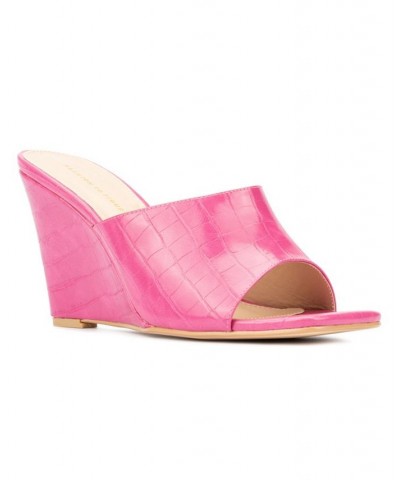 Women's Raina Wide Width Heels Mule Pink $35.17 Shoes