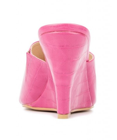 Women's Raina Wide Width Heels Mule Pink $35.17 Shoes