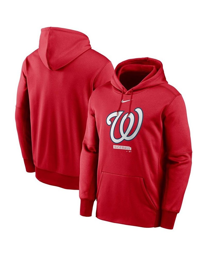 Men's Red Washington Nationals Logo Therma Performance Pullover Hoodie $46.79 Sweatshirt