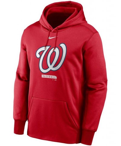 Men's Red Washington Nationals Logo Therma Performance Pullover Hoodie $46.79 Sweatshirt