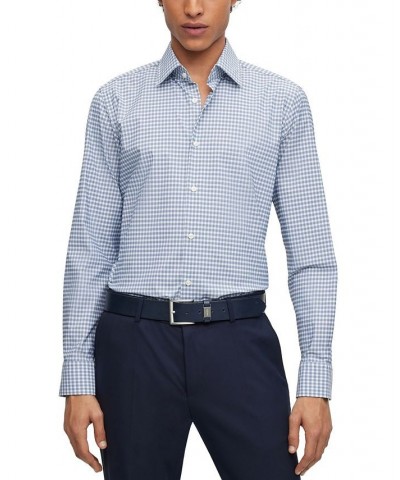 BOSS Men's Regular-Fit Checked Performance-Stretch Fabric Shirt Blue $70.56 Shirts