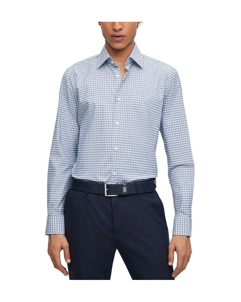 BOSS Men's Regular-Fit Checked Performance-Stretch Fabric Shirt Blue $70.56 Shirts