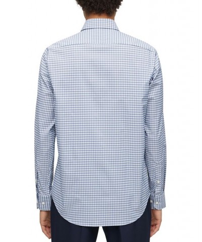 BOSS Men's Regular-Fit Checked Performance-Stretch Fabric Shirt Blue $70.56 Shirts