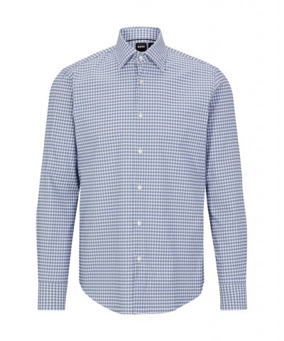 BOSS Men's Regular-Fit Checked Performance-Stretch Fabric Shirt Blue $70.56 Shirts