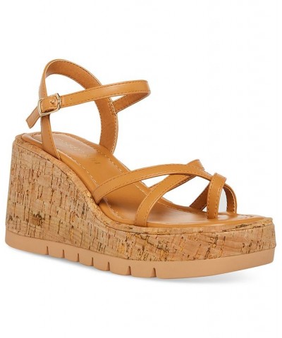 Vault Strappy Platform Wedge Sandals Tan/Beige $27.73 Shoes