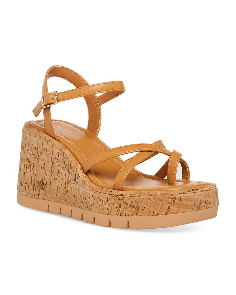 Vault Strappy Platform Wedge Sandals Tan/Beige $27.73 Shoes