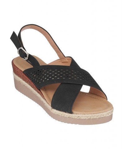 Women's Gini Wedge Sandals Black $31.50 Shoes