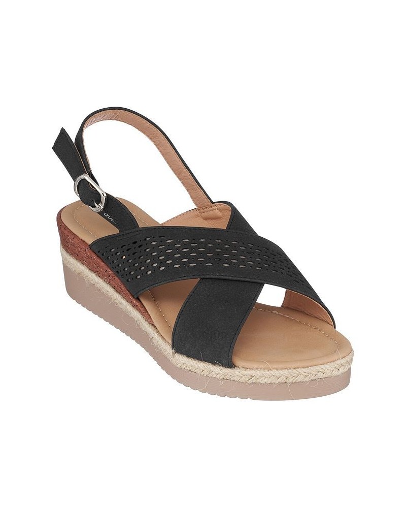 Women's Gini Wedge Sandals Black $31.50 Shoes