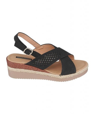 Women's Gini Wedge Sandals Black $31.50 Shoes