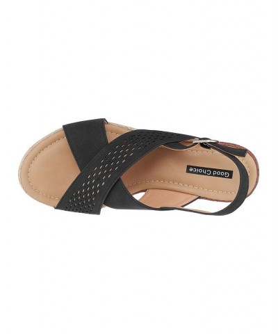 Women's Gini Wedge Sandals Black $31.50 Shoes