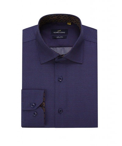 Men's Business Geometric Long Sleeve Button Down Shirt Blue $17.84 Dress Shirts