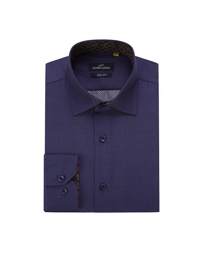 Men's Business Geometric Long Sleeve Button Down Shirt Blue $17.84 Dress Shirts