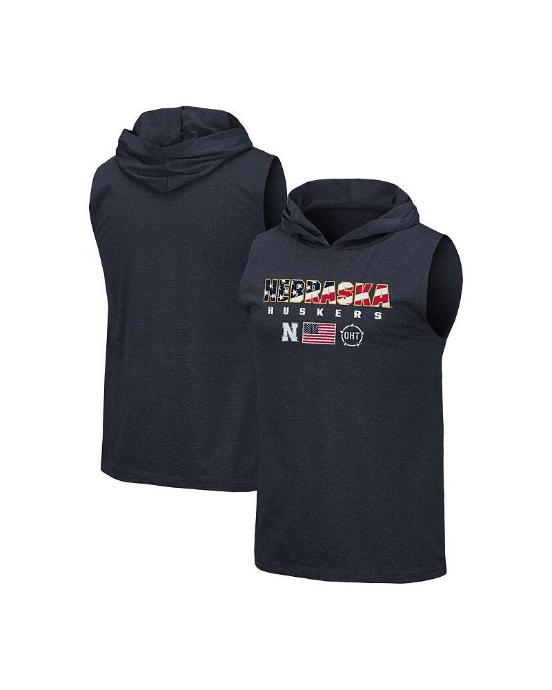 Men's Navy Nebraska Huskers OHT Military-Inspired Appreciation Americana Hoodie Sleeveless T-shirt $26.99 T-Shirts