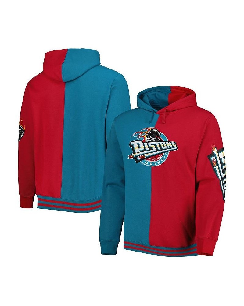 Men's Red, Teal Detroit Pistons Hardwood Classics Split Pullover Hoodie $40.80 Sweatshirt