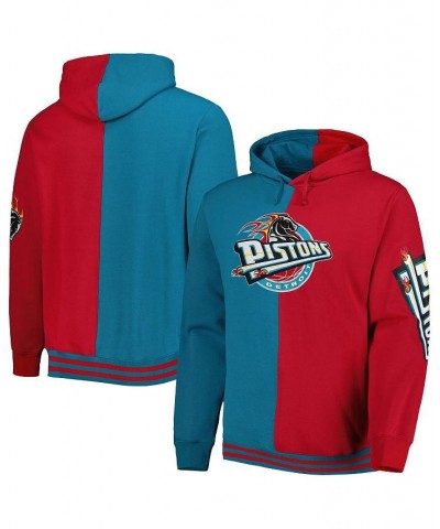 Men's Red, Teal Detroit Pistons Hardwood Classics Split Pullover Hoodie $40.80 Sweatshirt