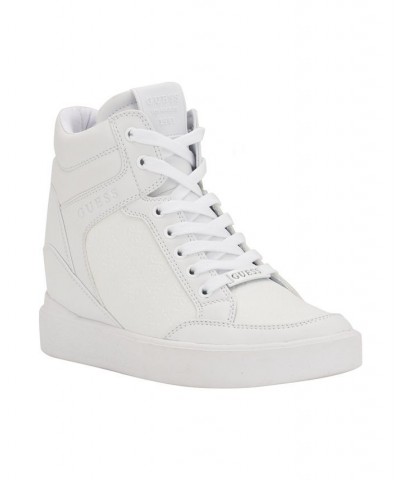 Women's Blairin Logo Hidden Wedge Lace-up Sneakers White $49.50 Shoes