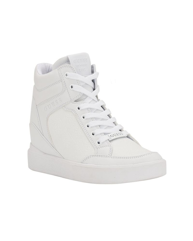 Women's Blairin Logo Hidden Wedge Lace-up Sneakers White $49.50 Shoes