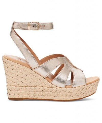 Women's Careena Ankle-Strap Espadrille Platform Wedge Sandals Gold $54.60 Shoes