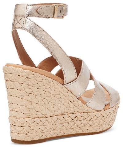 Women's Careena Ankle-Strap Espadrille Platform Wedge Sandals Gold $54.60 Shoes