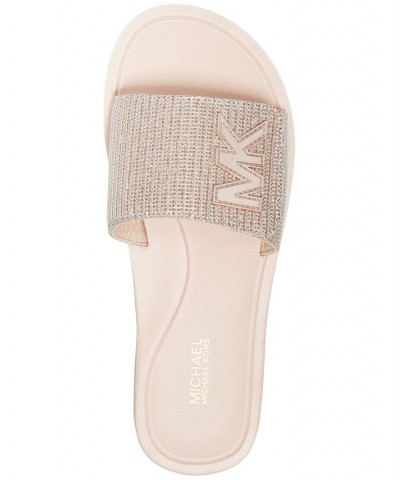 Women's MK Signature Logo Pool Slide Sandals Gold $29.90 Shoes