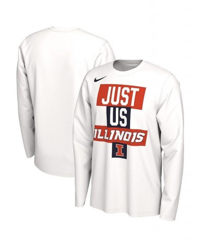 Men's White Illinois Fighting Illini 2021 Postseason Basketball JUST US Bench Legend Long Sleeve T-shirt $20.79 T-Shirts