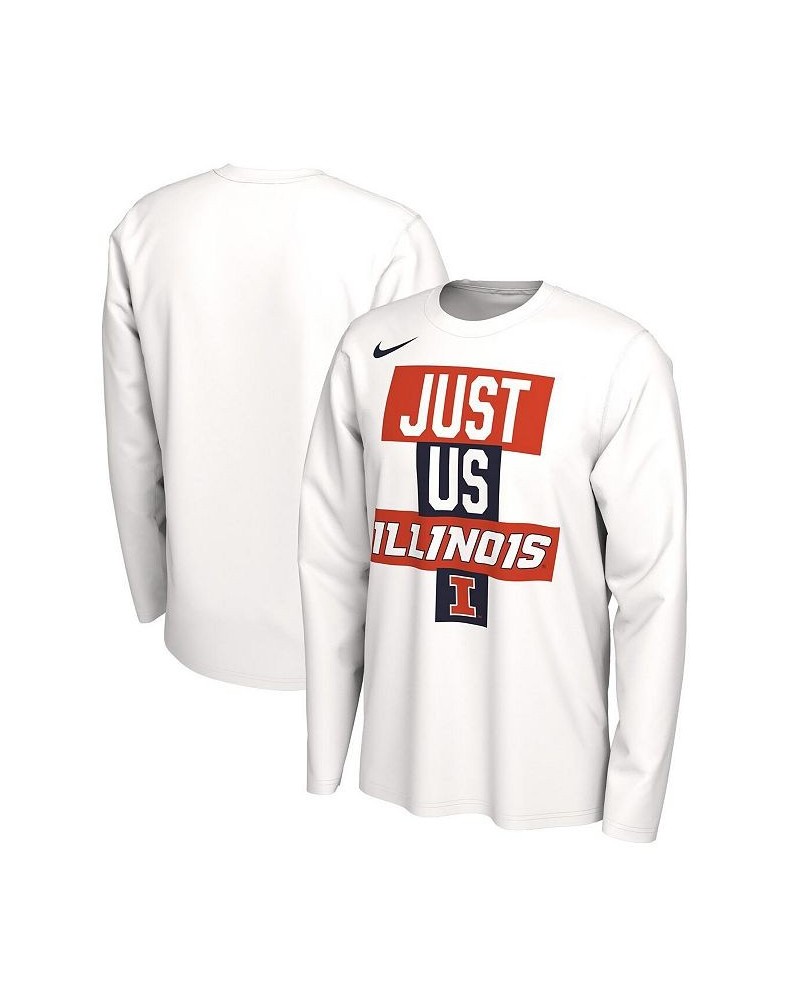 Men's White Illinois Fighting Illini 2021 Postseason Basketball JUST US Bench Legend Long Sleeve T-shirt $20.79 T-Shirts