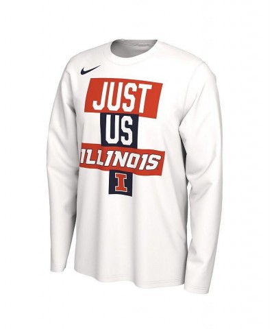 Men's White Illinois Fighting Illini 2021 Postseason Basketball JUST US Bench Legend Long Sleeve T-shirt $20.79 T-Shirts