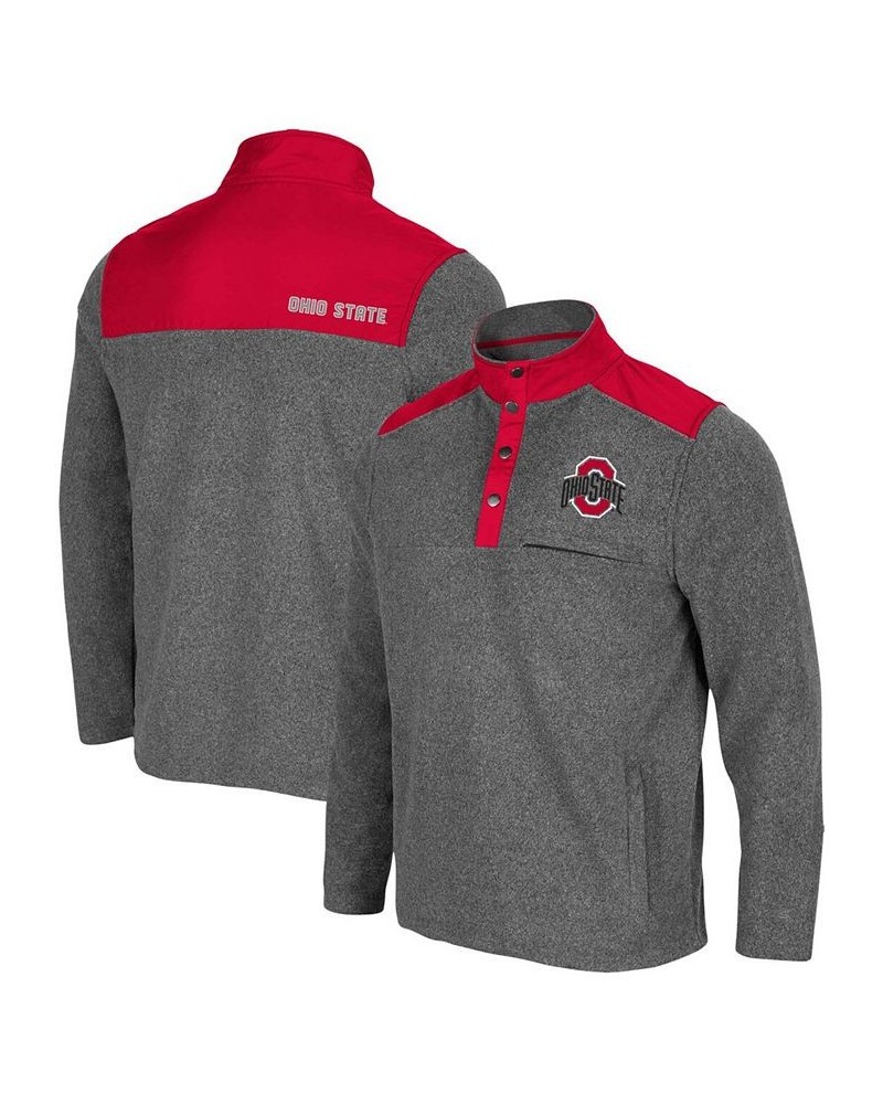 Men's Heather Charcoal, Scarlet Ohio State Buckeyes Huff Snap Pullover $23.78 Sweatshirt