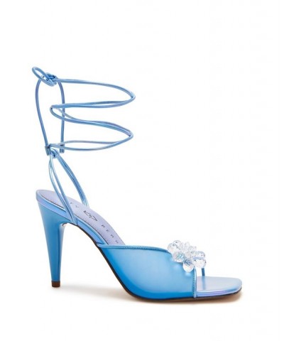 Women's The Vivvian Flower Lace-up Sandals Blue $59.34 Shoes