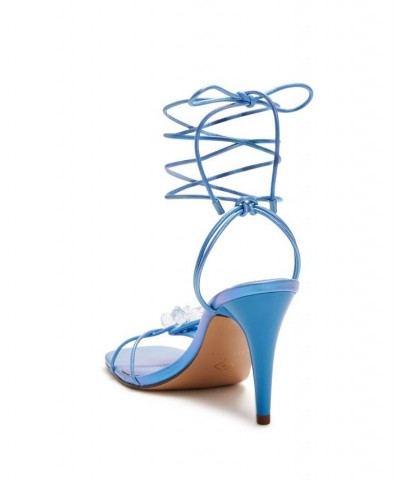 Women's The Vivvian Flower Lace-up Sandals Blue $59.34 Shoes