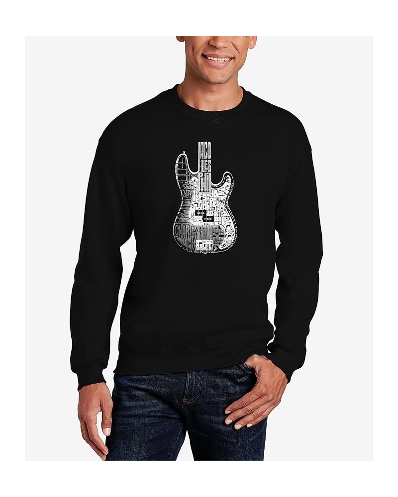 Men's Word Art Bass Guitar Crewneck Sweatshirt Black $24.50 Sweatshirt