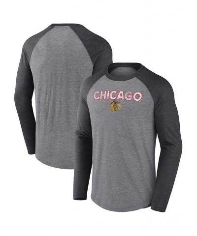 Men's Branded Heather Gray, Black Chicago Blackhawks Special Edition 2.0 Long Sleeve Raglan T-shirt $25.85 T-Shirts