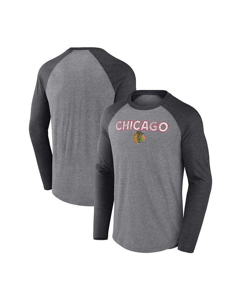 Men's Branded Heather Gray, Black Chicago Blackhawks Special Edition 2.0 Long Sleeve Raglan T-shirt $25.85 T-Shirts