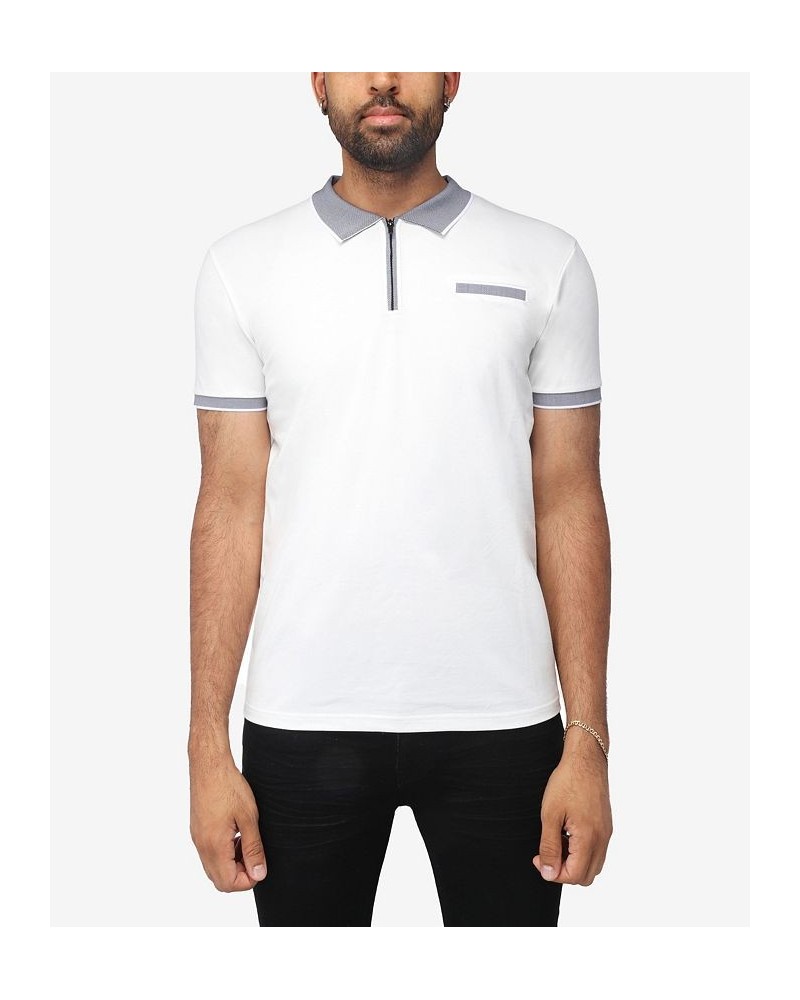 Men's Comfort Zip-Neck Tipped Polo Shirt White, Black $22.00 Polo Shirts