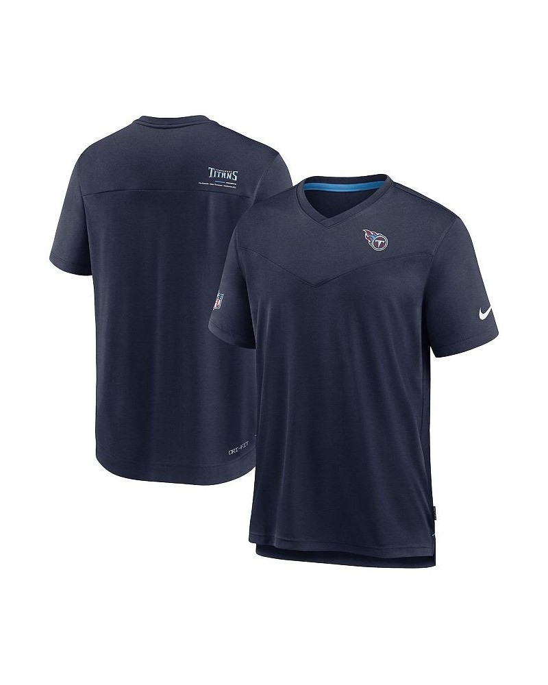 Men's Navy Tennessee Titans Sideline Coach Chevron Lock Up Logo V-neck Performance T-shirt $21.42 T-Shirts